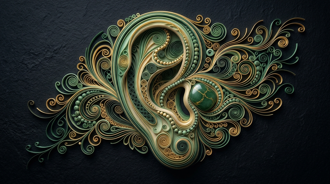 Auricular Ear Meridian Anatomy & Vagus Somatic Pathways in Frameless Paper Filigree