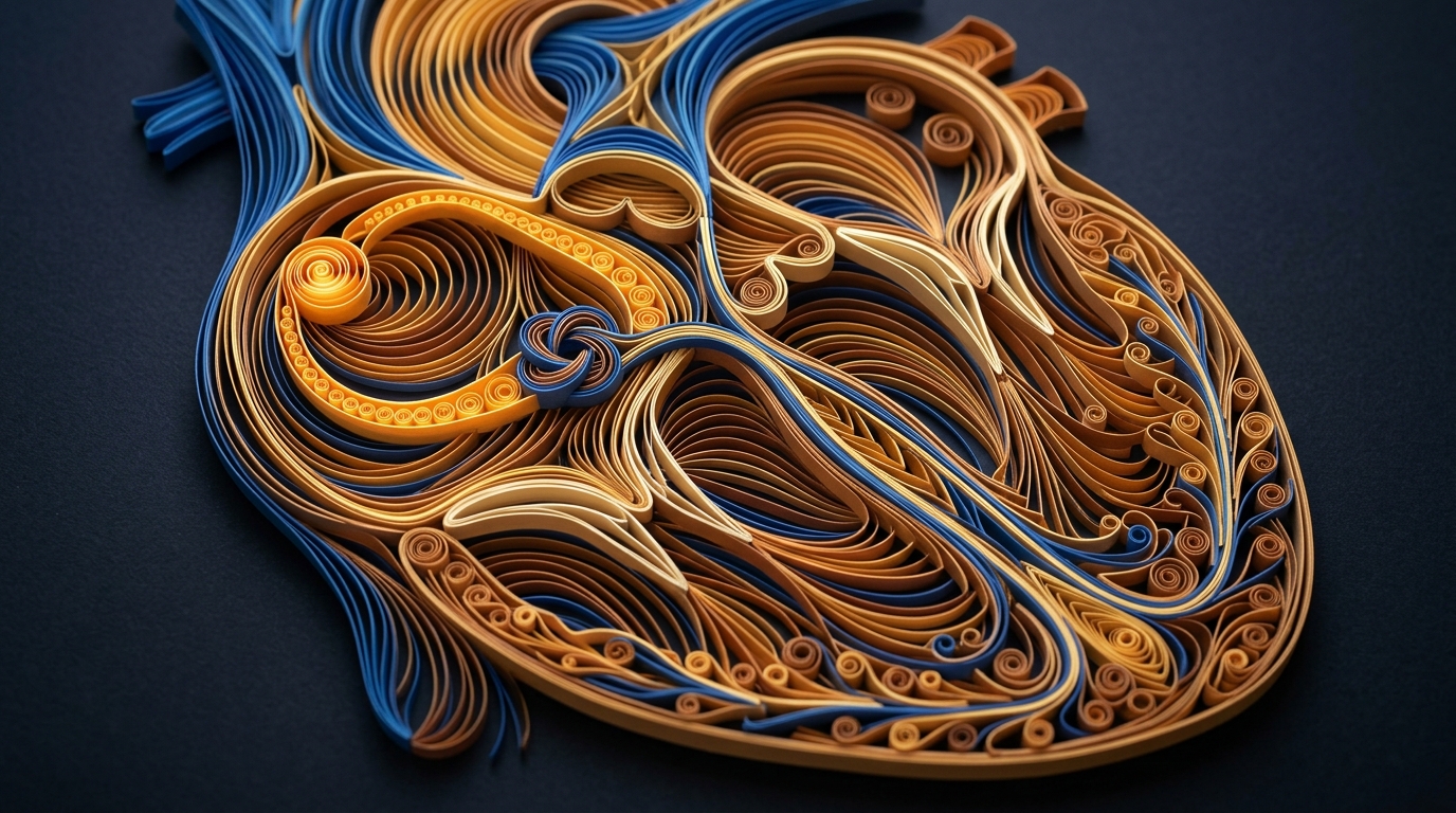 Atrial & Ventricular Myocardial Conduction Ribbons in Frameless Gold Paper Filigree