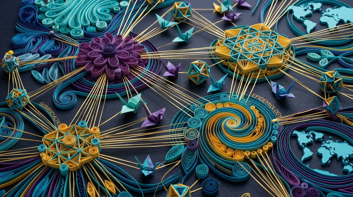 NSF Open Knowledge Network Polyhedral Graph Lattice in 3D Paper Quilling