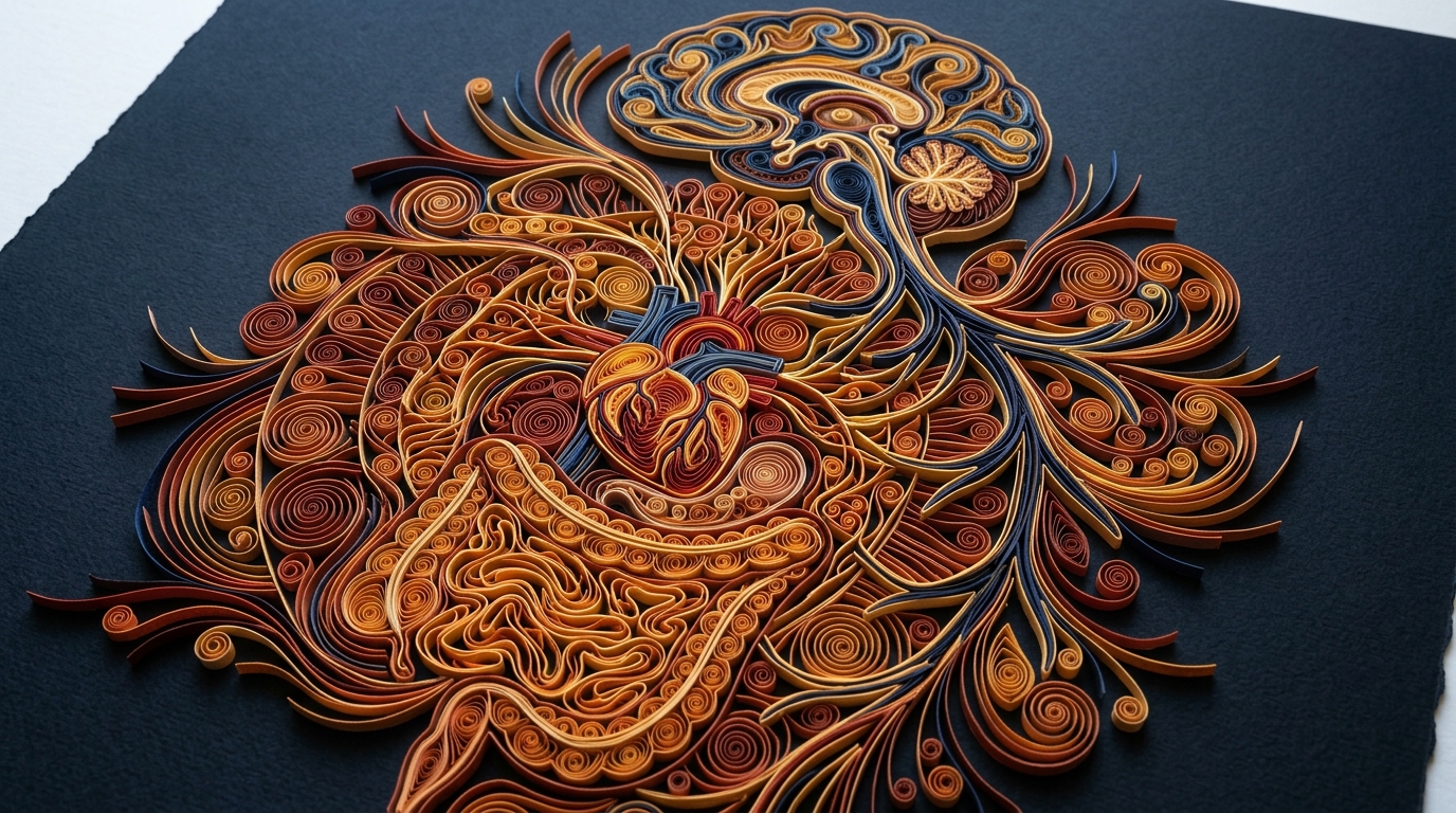 Visceral Gut-Heart-Brain Interoceptive Somatic Axis in Frameless Terracotta Paper Quilling
